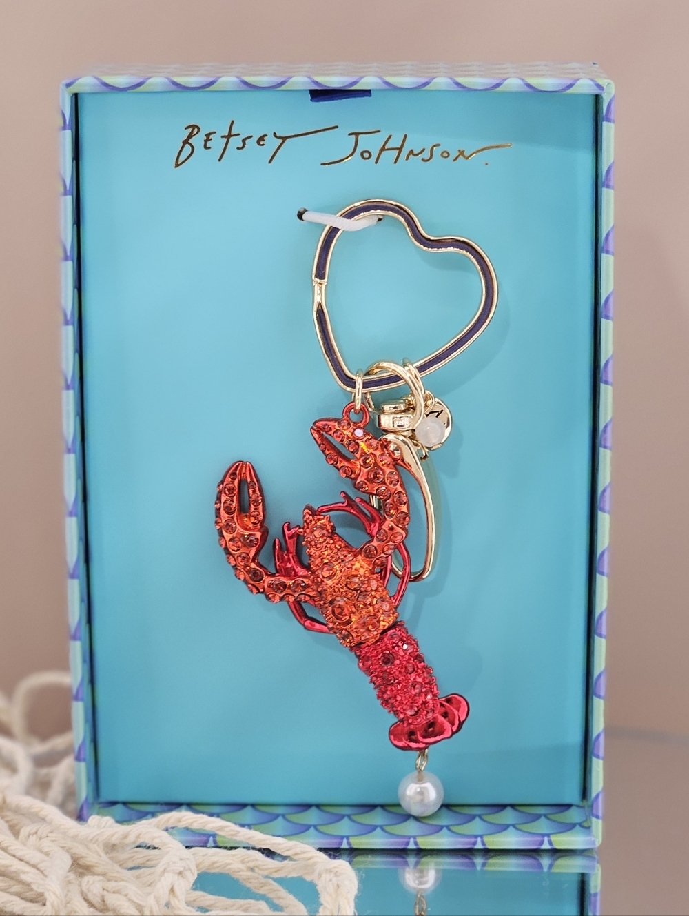 Betsey Johnson Lobster Keychain Key Fob Bag Charm Nautical Crystal Vacation Gift